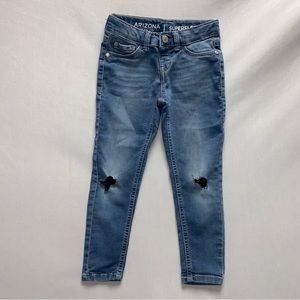 Distressed Patched Superflex Jean Girl 5 Blue Denim Medium Wash Adjustable Waist